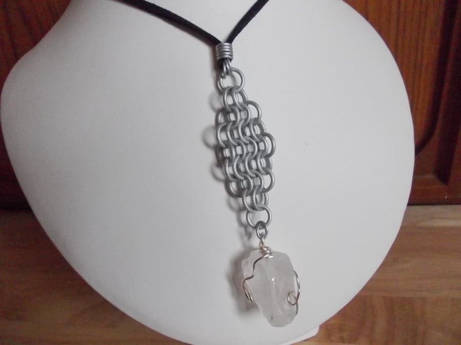 Quartz nugget and chainmaille pendant