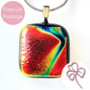 Fire Red Rainbow Dichroic Glass Pendant Necklace 