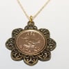 Floral Pendant 1956 Birthday Farthing & 18inch gold plated chain, 64th birthday 