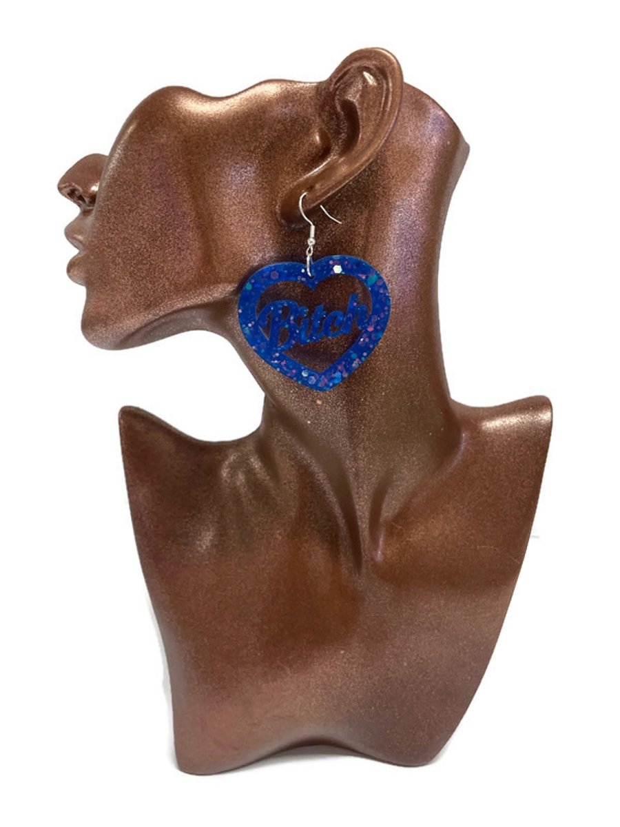 Bitch Heart Resin Earrings
