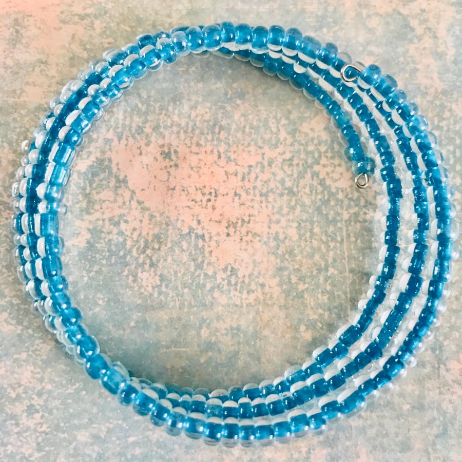 Aqua Blue Memory Wire Bracelet