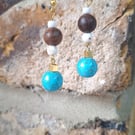 Wooden, turquoise and white earrings