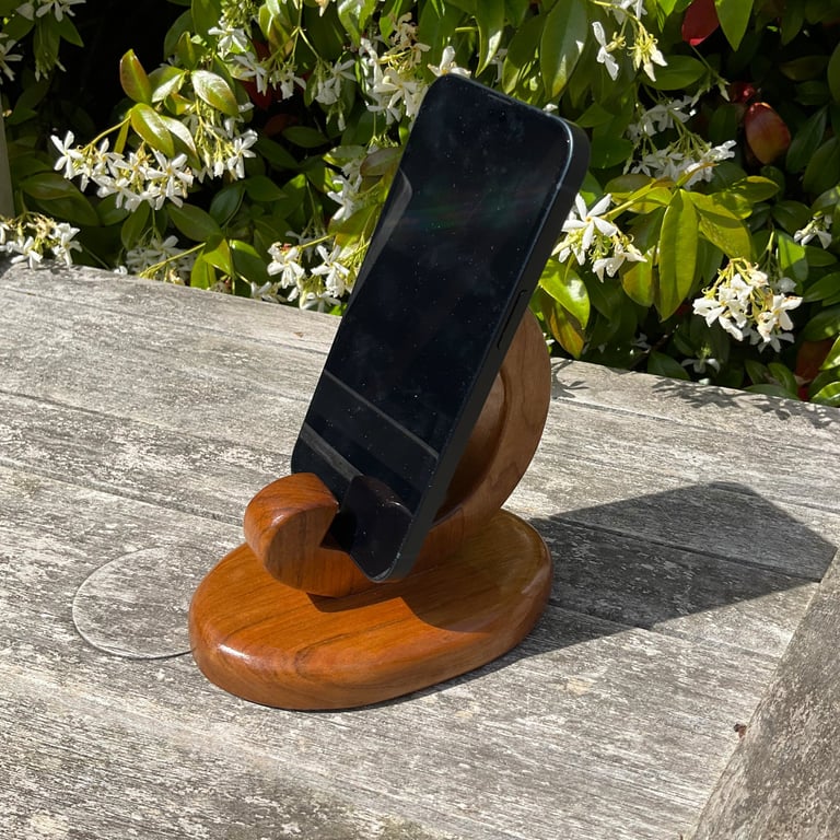 Handcrafted Cherry Wood Sculptural Phone Stand – Novelty Mobile Holder