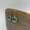 Small Ripples circle earrings in teal and lime with recycled silver ring