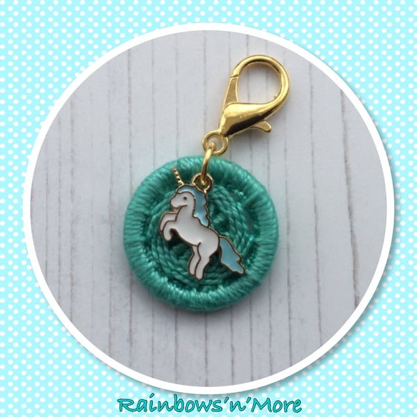 Turquoise Dorset Button with an Enamel Unicorn Charm 