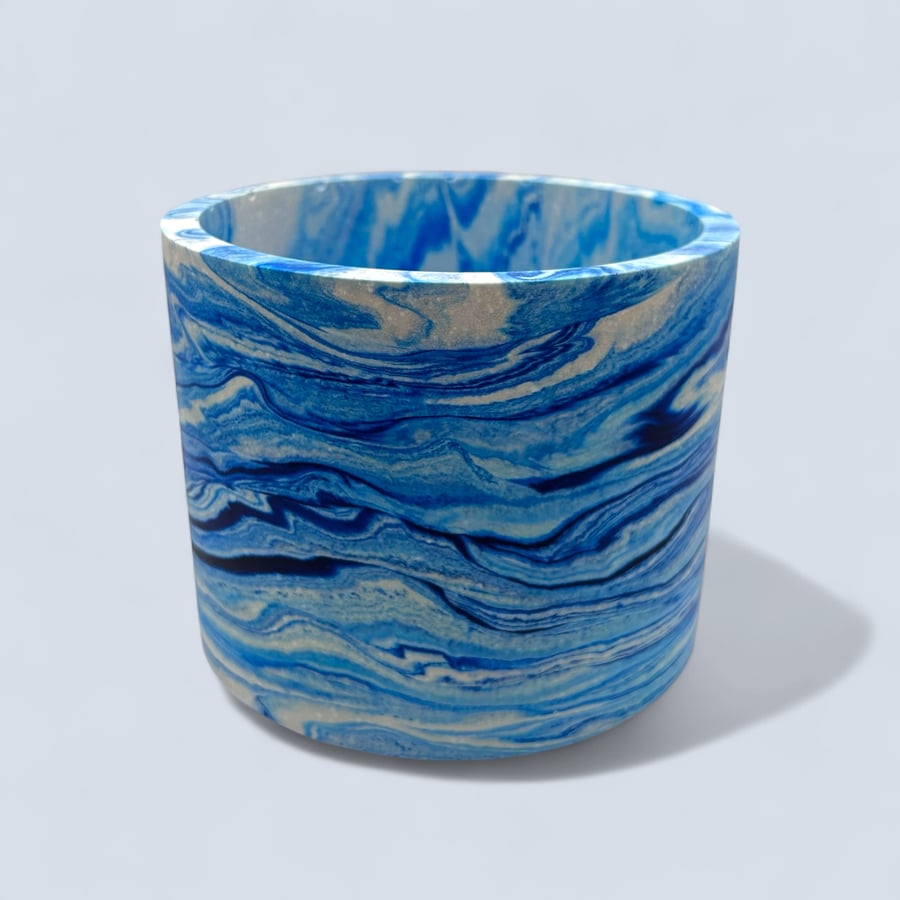 Large Blue Marbled Plant Pot - Unique Indoor Planter