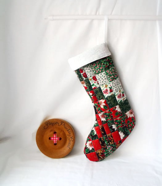 quilted faux patchwork christmas stocking, festive hanging decoration