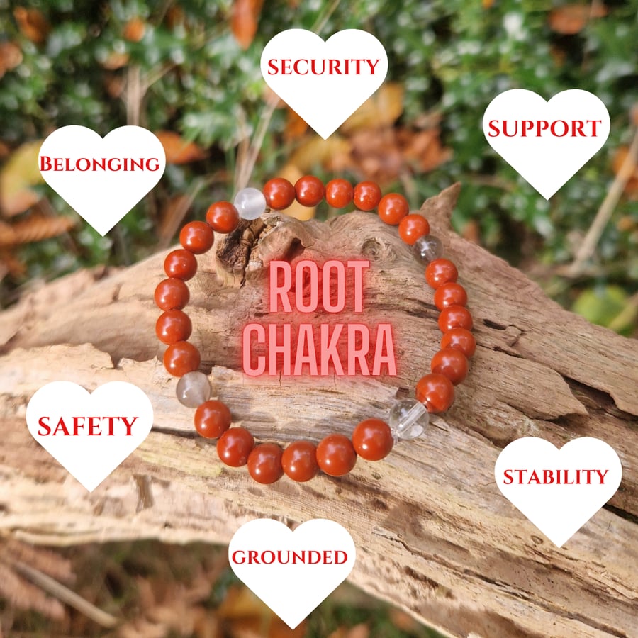 Root Chakra Bracelet. Red Jasper and Smoky Quartz gemstone bracelet 
