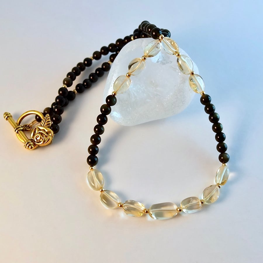 Citrine And Gold Sheen Obsidian Necklace - Handmade In Devon