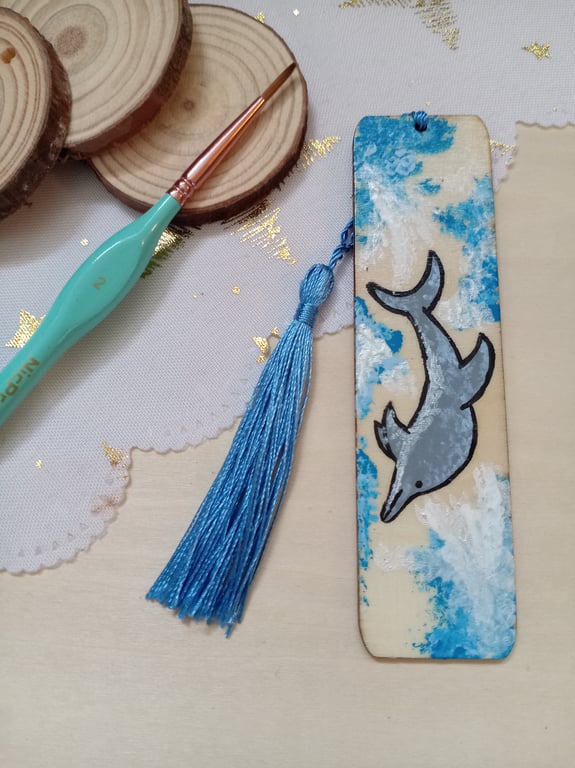 Wooden dolphin bookmark