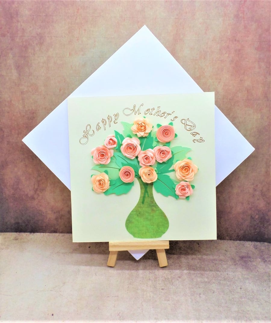 Beautiful rolled peach floral Mother's day card