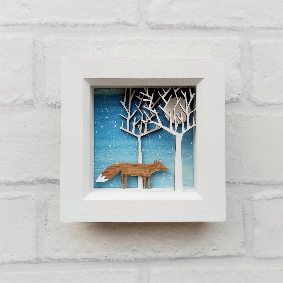 Fox Picture, Folk Art, Fox in the Forest Diorama, Enchanted Forest Shadow Box