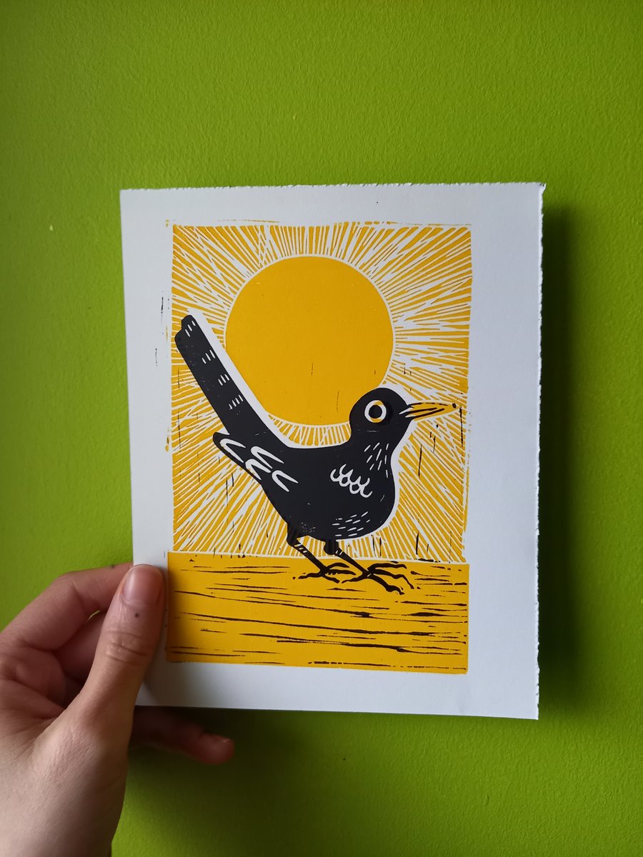 Blackbird original lino print 