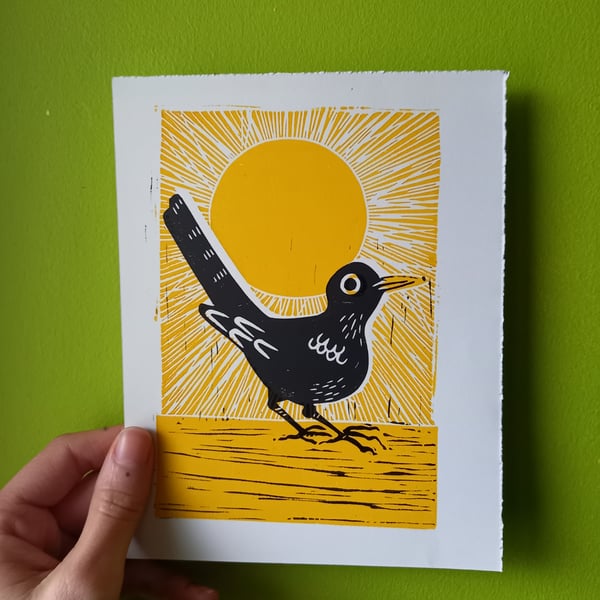 Blackbird original lino print 