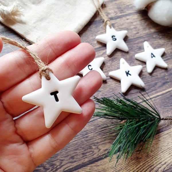 Hanging Monogrammed Star Decorations Christmas Tree Birthday Gift Initial Name