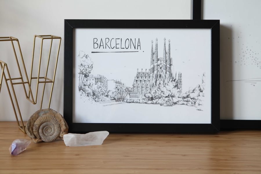 Barcelona Skyline Print