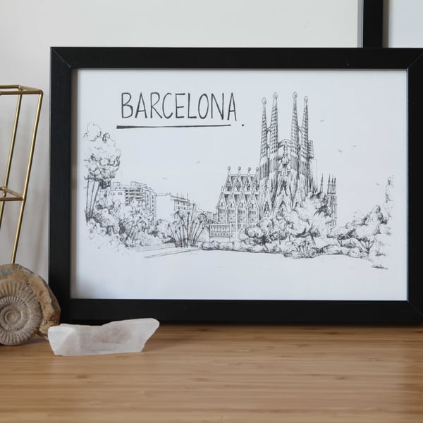 Barcelona Skyline Print