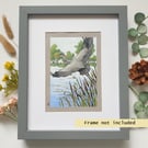 Grey Heron Taking Off.  Original bird artwork, bird drawing