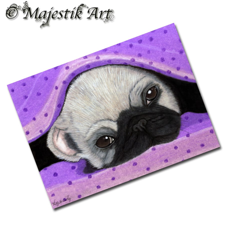 Archival ACEO Pug Print 'Bedtime' By V Kenworthy