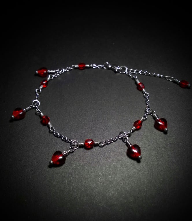 Deep red love heart bracelet 