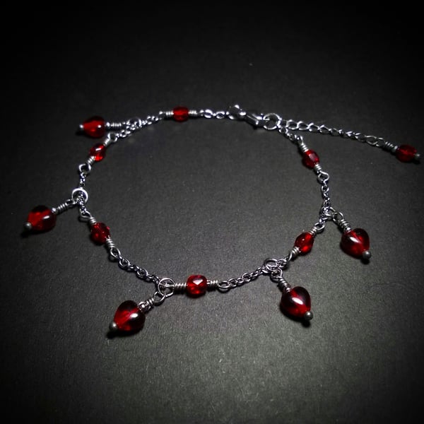 Deep red love heart bracelet 