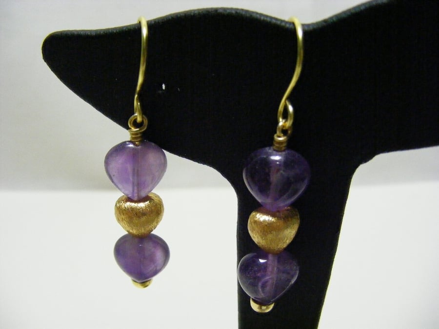 Amethyst Gemstone Heart Earrings