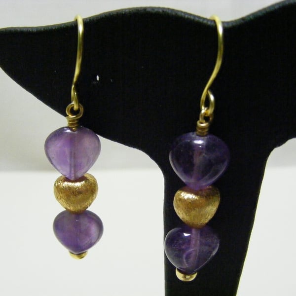 Amethyst Gemstone Heart Earrings