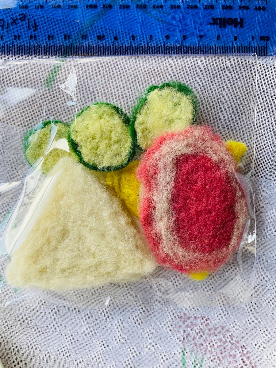 Needle felted sandwich set, ham, cheese and cucumber