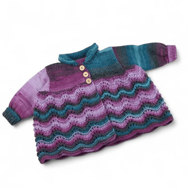 Purple Mix Newborn Baby Girl Hand Knitted Cardigan