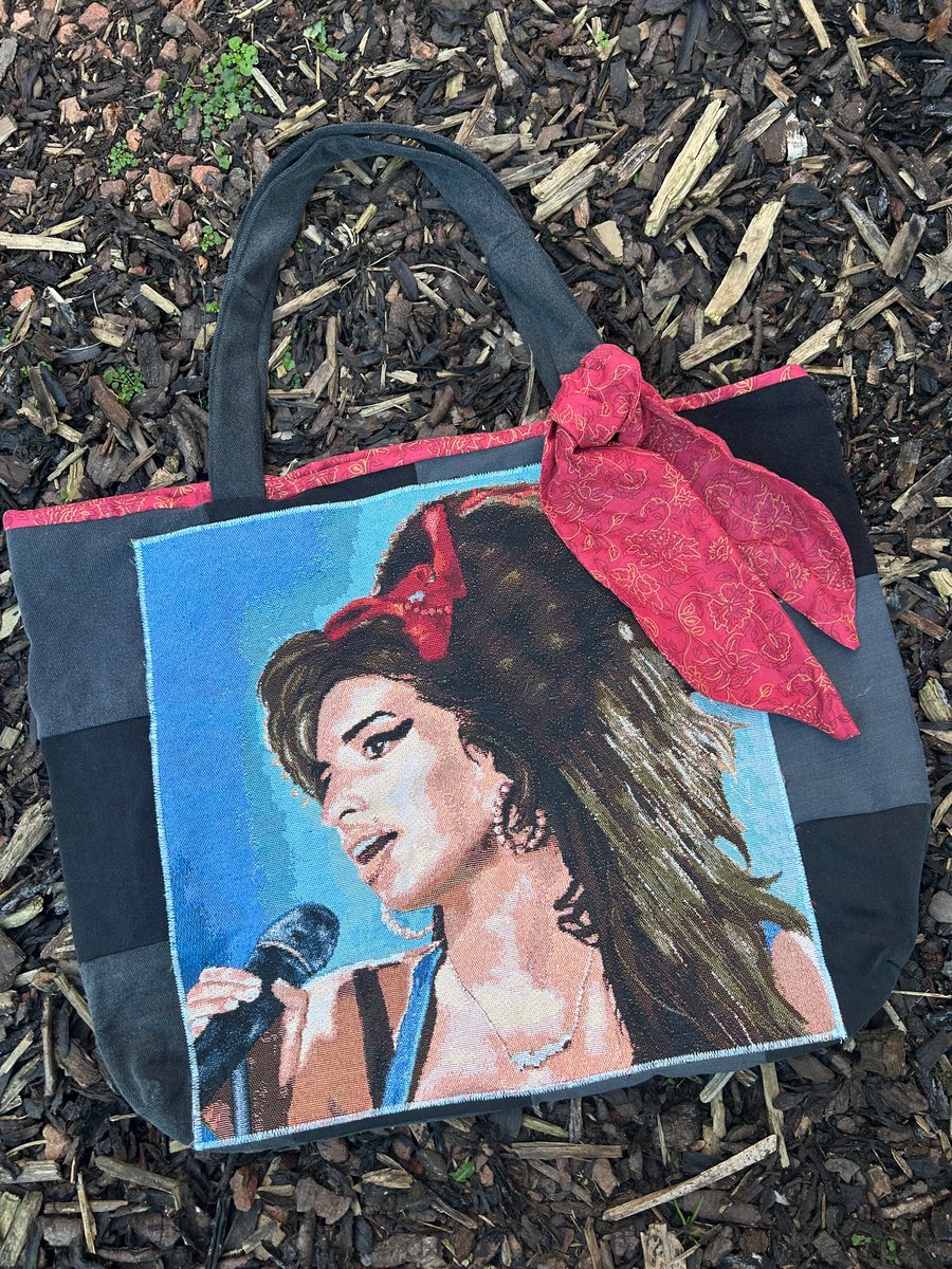 Patchwork denim tote bag - Amy Winehouse