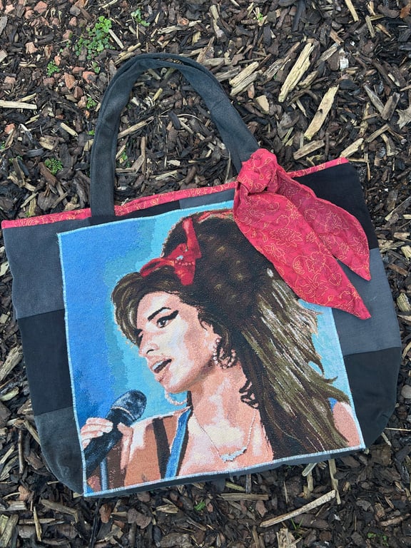 Patchwork denim tote bag - Amy Winehouse