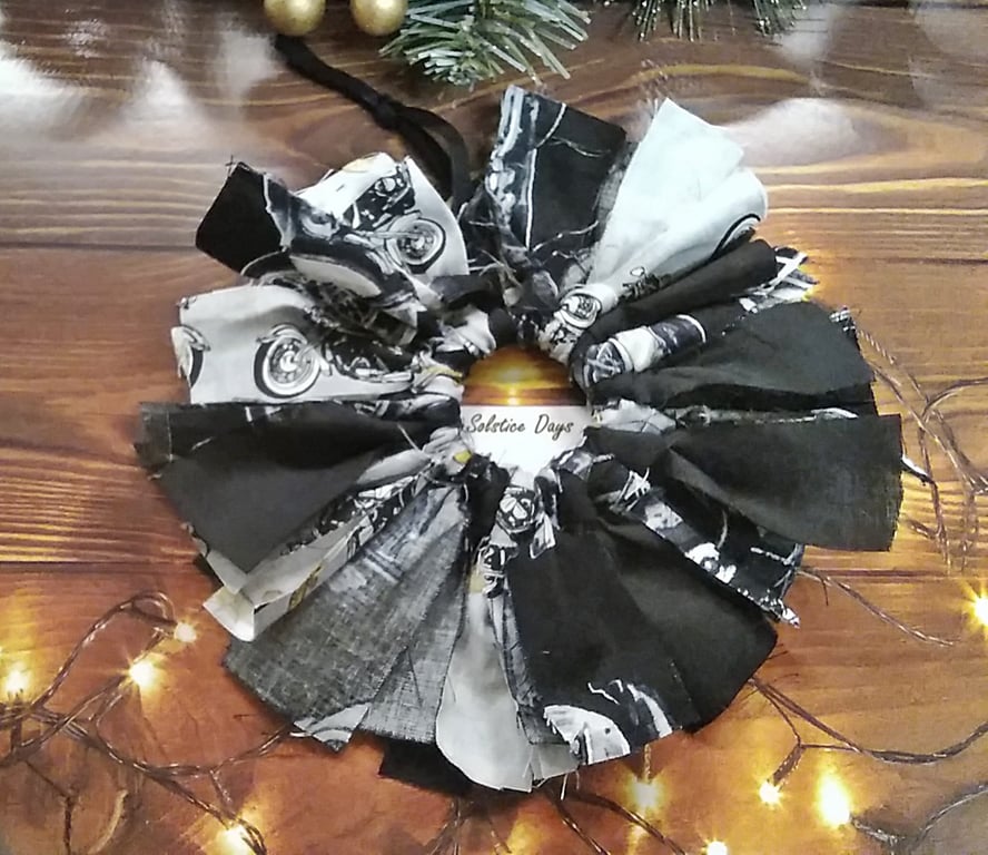 Motorbike mini rag wreath, eco friendly motorcycle home decor hanging decoration