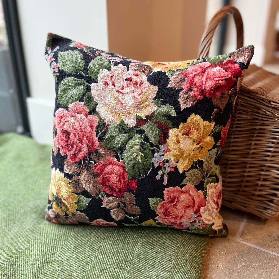 Vintage Rose Barkcloth cushion cover for 18” square filler