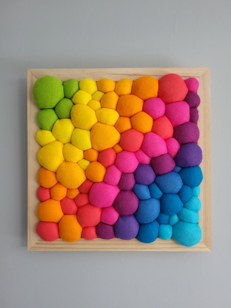 Bright Rainbow Wall Art -  Diagonal Abstract Tactile felt Blobs