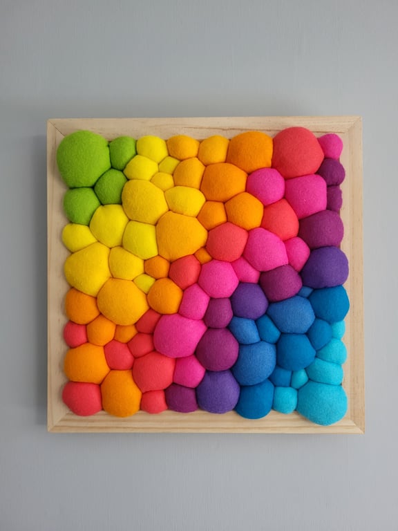 Bright Rainbow Wall Art -  Diagonal Abstract Tactile felt Blobs
