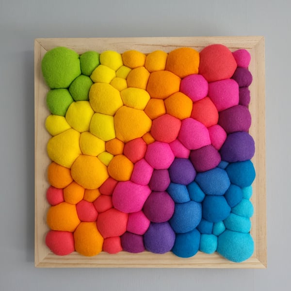 Bright Rainbow Wall Art -  Diagonal Abstract Tactile felt Blobs