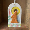 Small moon gazing hare pottery hanging decoration