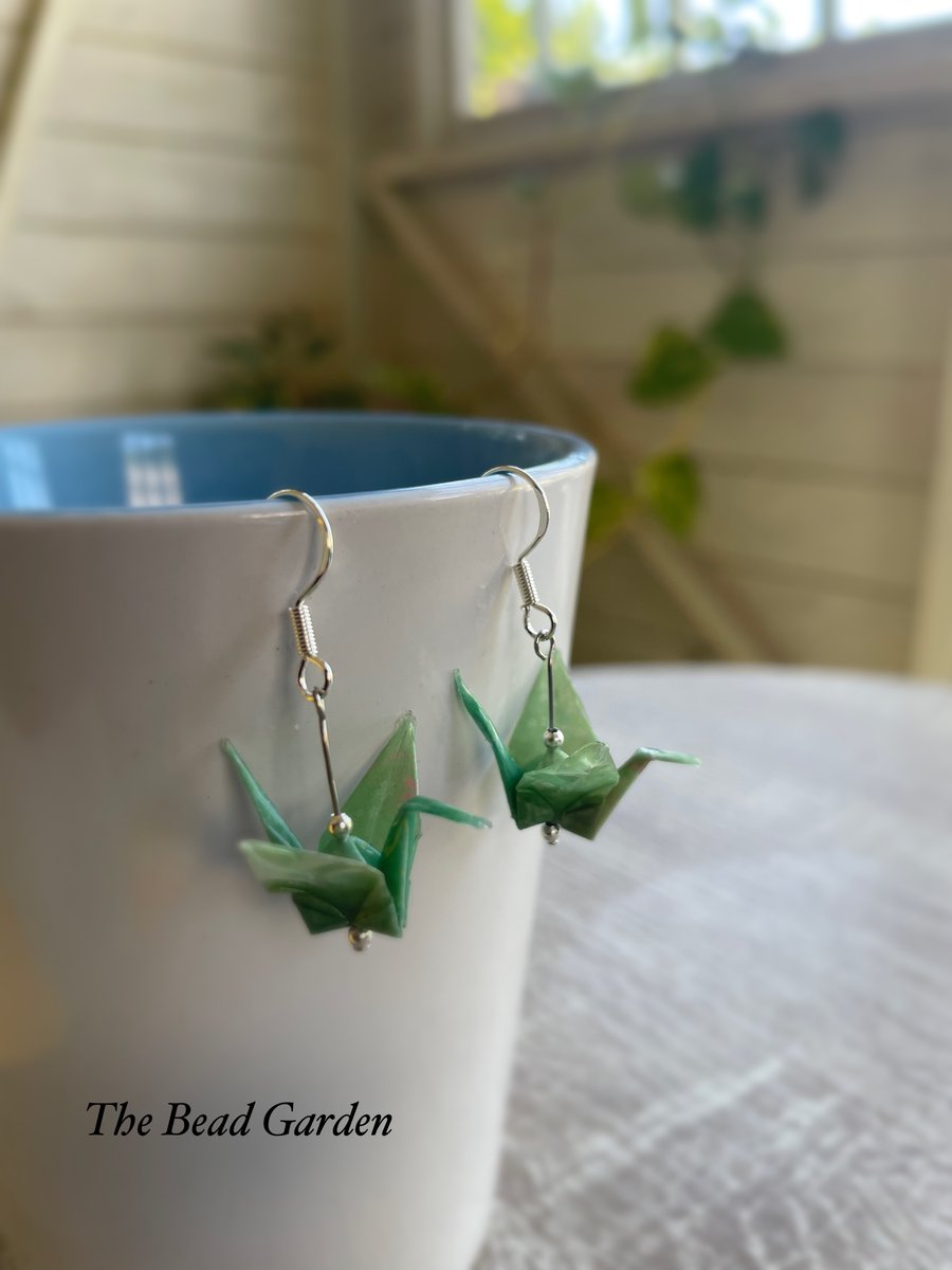 Origami crane bird earrings with sterling silver ear hook 