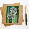 Up-cycled embroidered dandelion clock garden card. 