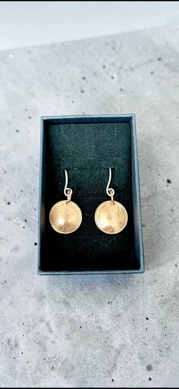 Earrings - Half Pence 1976 - 50th Birthday, Sterling Silver Ear Wires FREEPOST