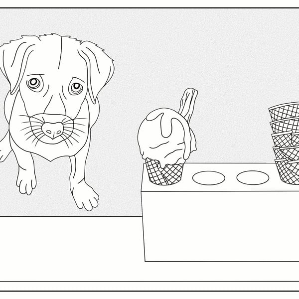 Dog and Ice Cream Colouring-in Sheet - printable pdf