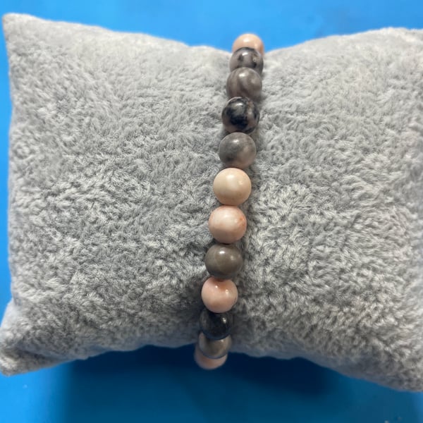 (Pink Zebra Jasper) Handmade Gemstone Bracelet (17cm)