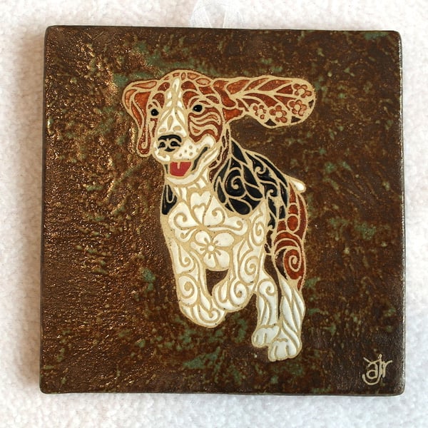 WP21 Wall plaque tile beagle dog picture (Free UK postage)