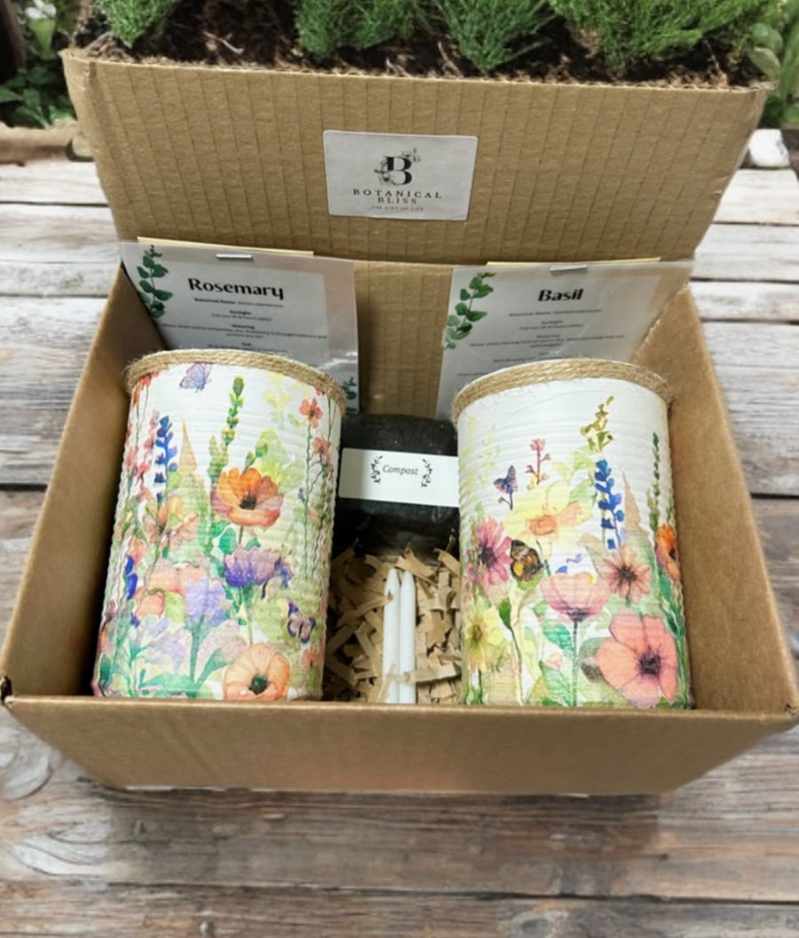 Fresh Meadow Garden Handmade Recycled Eco-Friendly Indoor Kitchen Herb Gift Set