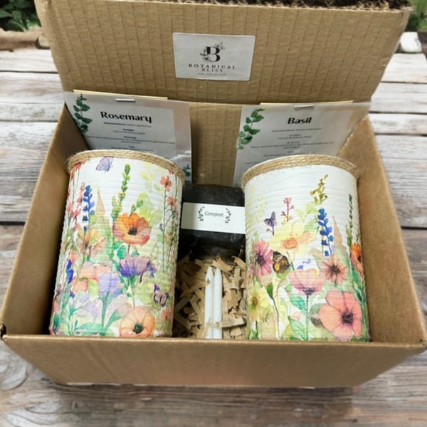 Fresh Meadow Garden Handmade Recycled Eco-Friendly Indoor Kitchen Herb Gift Set