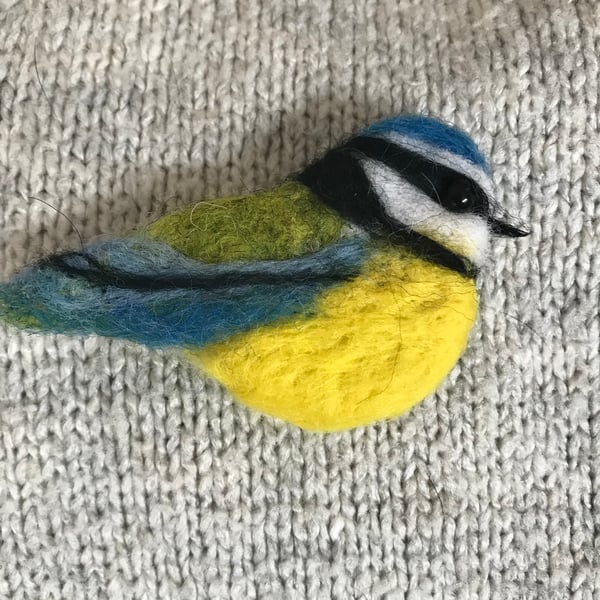 Wool brooch blue tit needle felted 