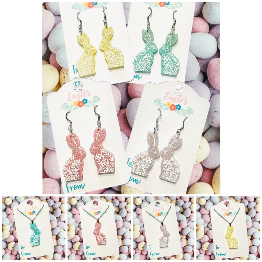 Easter bunny earrings, handmade Easter jewellery 