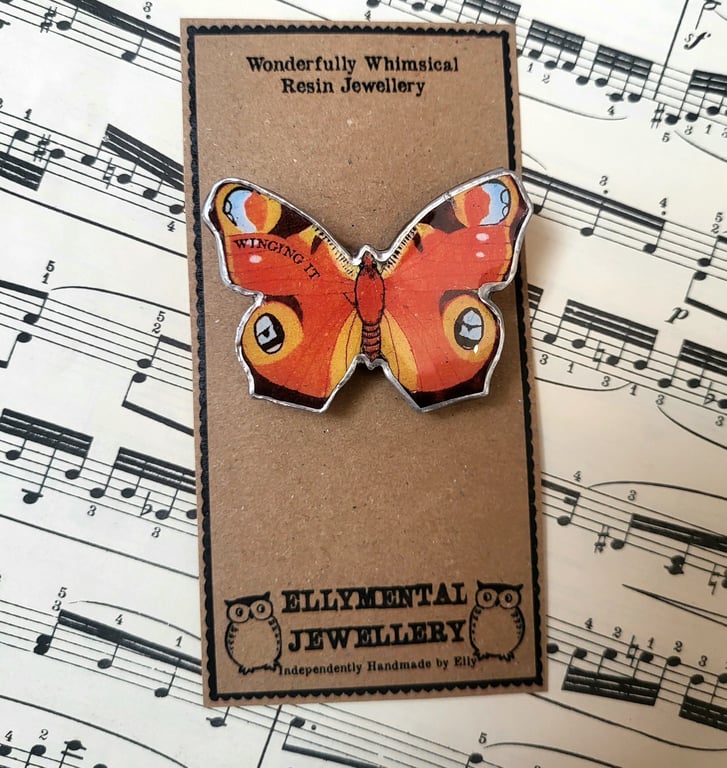 Beautiful bright Retro Winging it Butterfly resin Brooch by EllyMental