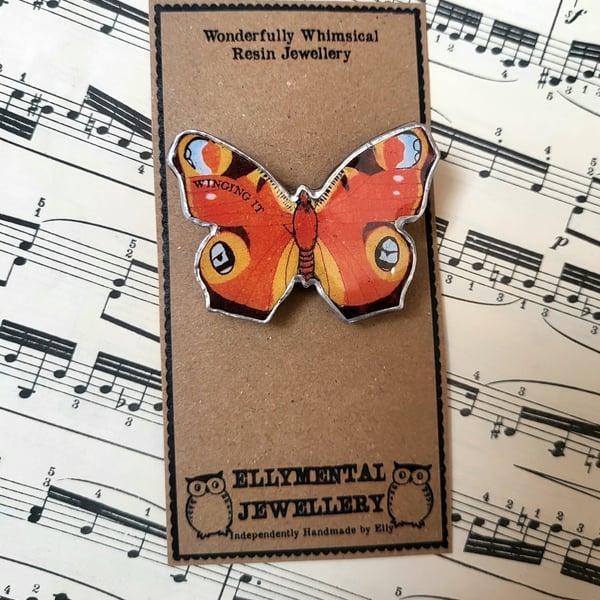 Beautiful bright Retro Winging it Butterfly resin Brooch by EllyMental