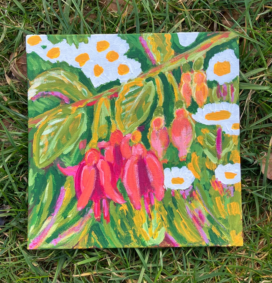 Fuchsia flower original acrylic painting 